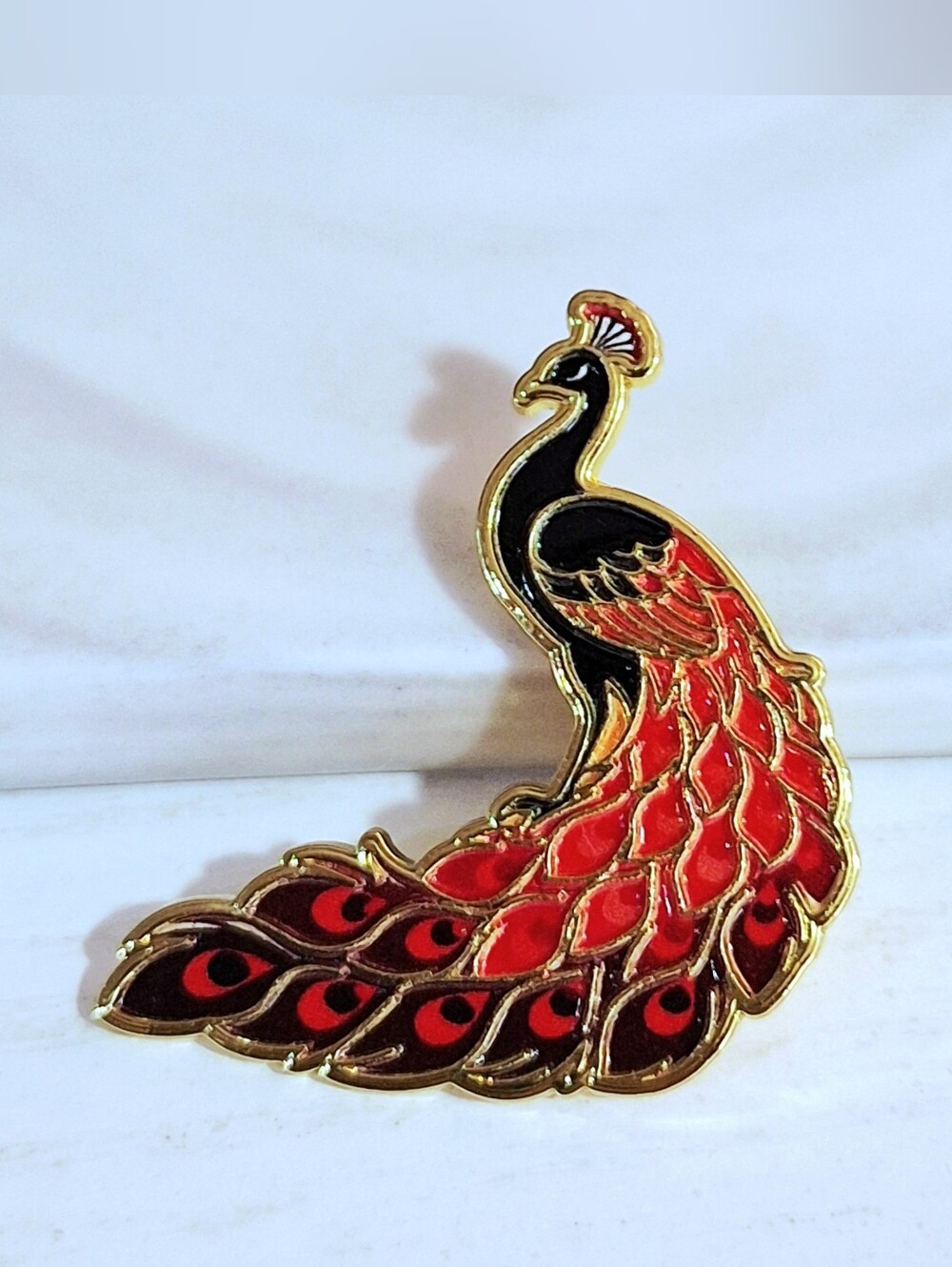 Red Peacock Enamel Pin